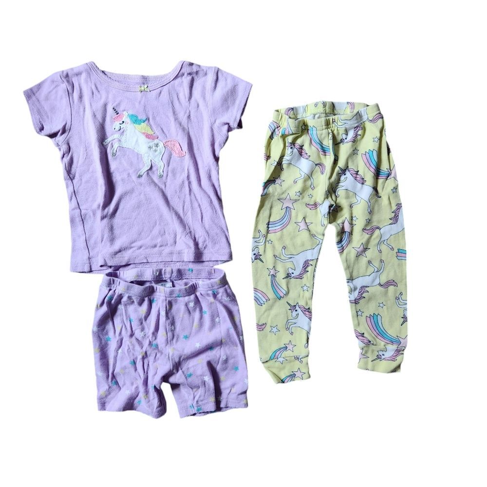 Carters 3-piece Unicorn Short Sleeve Pajama Set Size 2T Purple Yellow